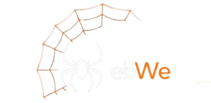 WebWe logo with a white spider and web design in orange and black.