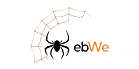 WebWe logo with a white spider and web design in orange and black.